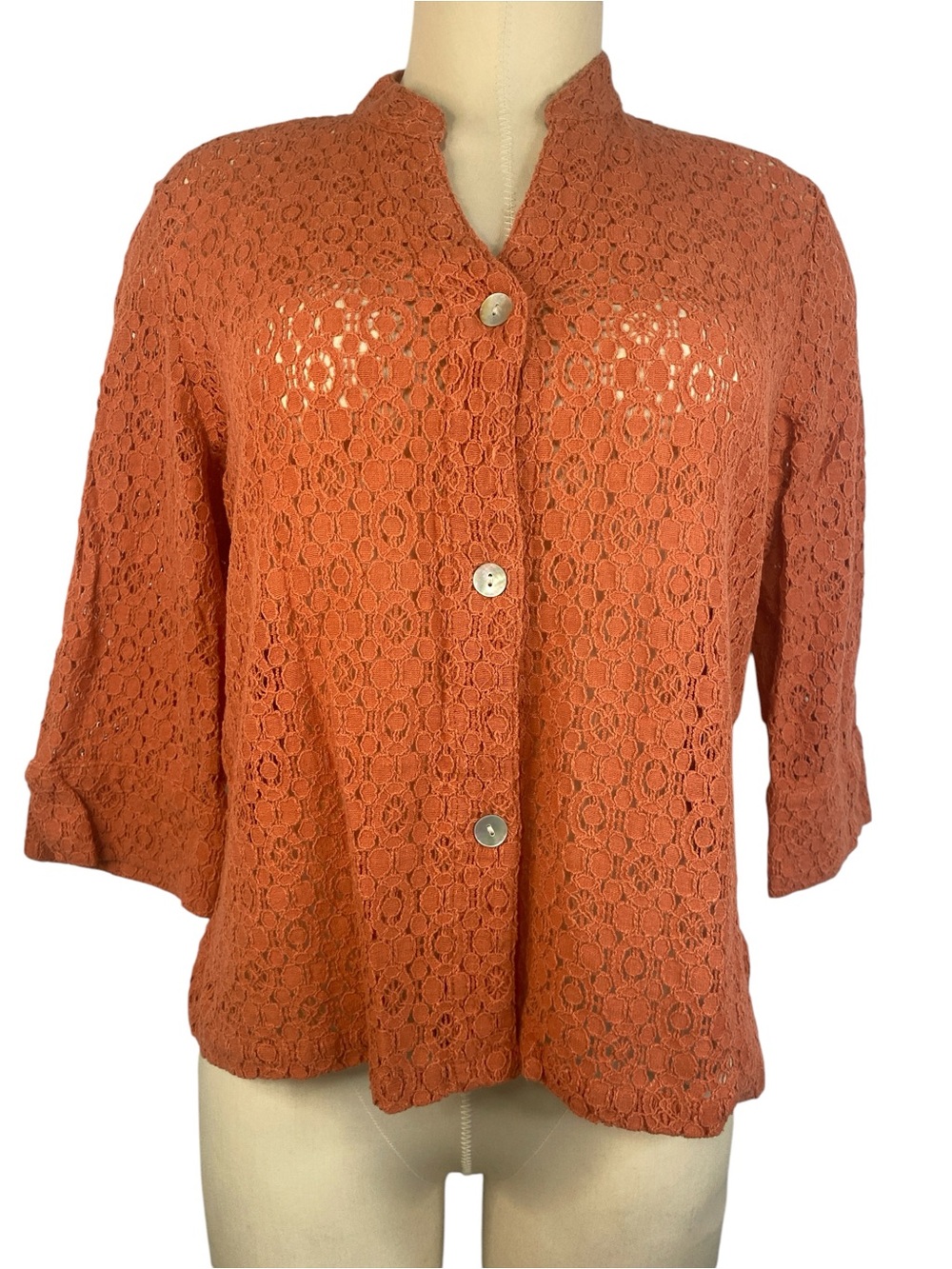 Ruby Rd Favorites Lace Button-Front Top in Burnt Orange Women’s Size 12